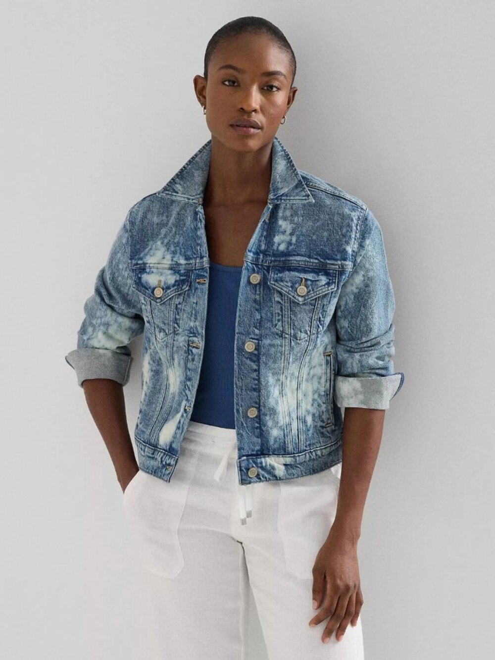 Lauren Ralph Lauren-Bleach Splattered Denim Jacket Stretch Trucker vintage
